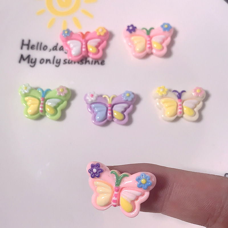 Macarón mariposa de color DIY accesorios de resina pegamento de crema de cáscara de teléfono móvil agujero agujero zapatos accesorios para el pelo abrazaderas de pelo material hecho a mano