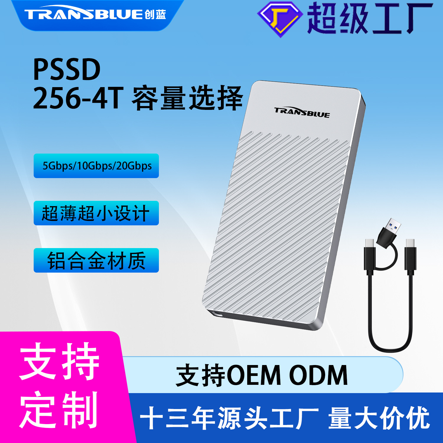 Cross-Border Popular Oem Customized 4Tb Large Capacity Pssd Compact and Portable Alloy 20Gb High-Speed Transmission Mobile Hard Drive