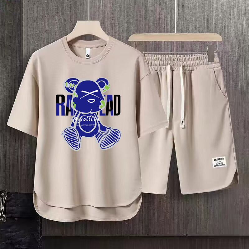 Ensemble t-shirt et short homme été texture gaufrée décontracté_voghion.com