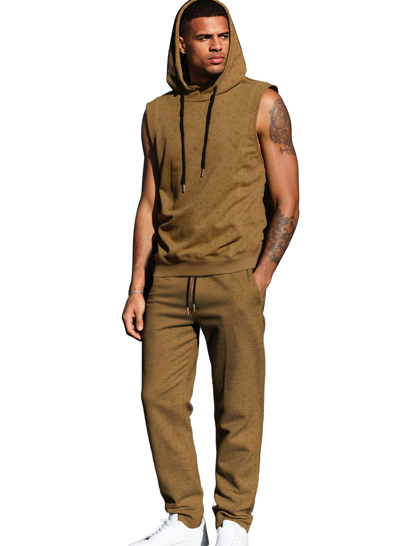 Nuevo transfronterizo Europa y América Amazon nuevo hacer vieja tendencia callejera pantalones deportivos casuales con capuz para hombres sin mangas suéter