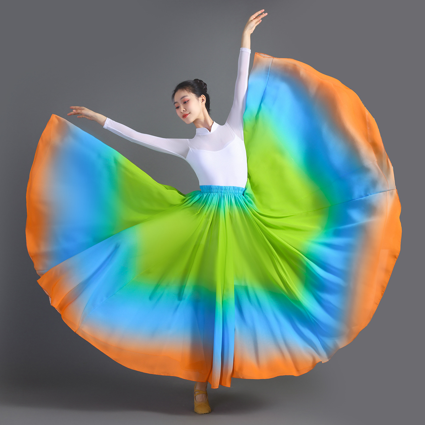 Classical Dance Large Swing Skirt Modern Dance Half-Length Practice Long Skirt Female Adult Xinjiang Square Dance Performance Gauze Skirt Elegant