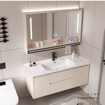 奶油色陶瓷一体盆浴室柜组合实木卫生间洗脸盆洗手盆洗漱台洗手台