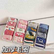 斑比童袜冬季儿童袜子加厚毛圈宝宝袜卡通五双盒装袜A类保暖批发