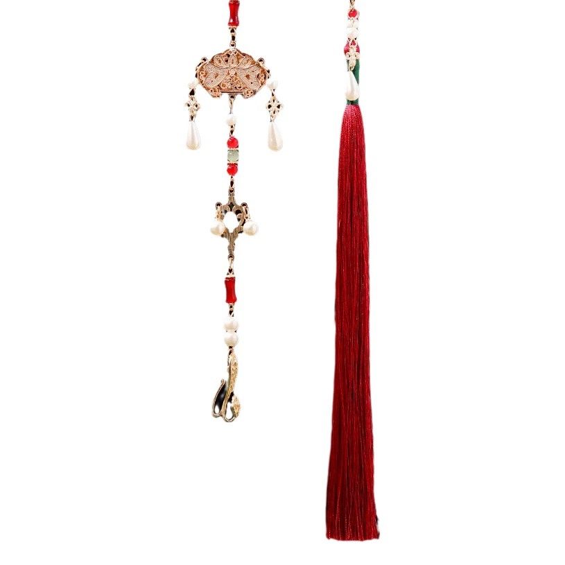 Антикварная юбка Hanfu с верховым лицом с клапаном и кисточкой, красный длинный клапан, Национальный стиль, супер фея, талия, золотой замок, подвеска, аксессуары для чонсам