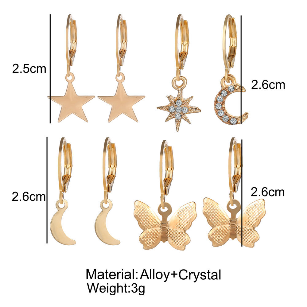 Fashion Star Moon Butterfly Earrings display picture 3