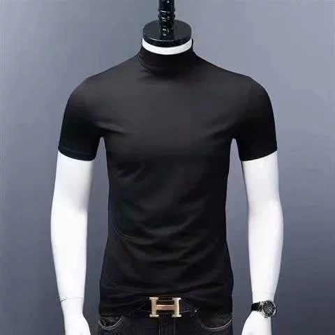 Мужская футболка с высокими воротами и короткими рукавами из мерсеризированной хлопчатобумажной тонкой летней мужской тонкой подстилки