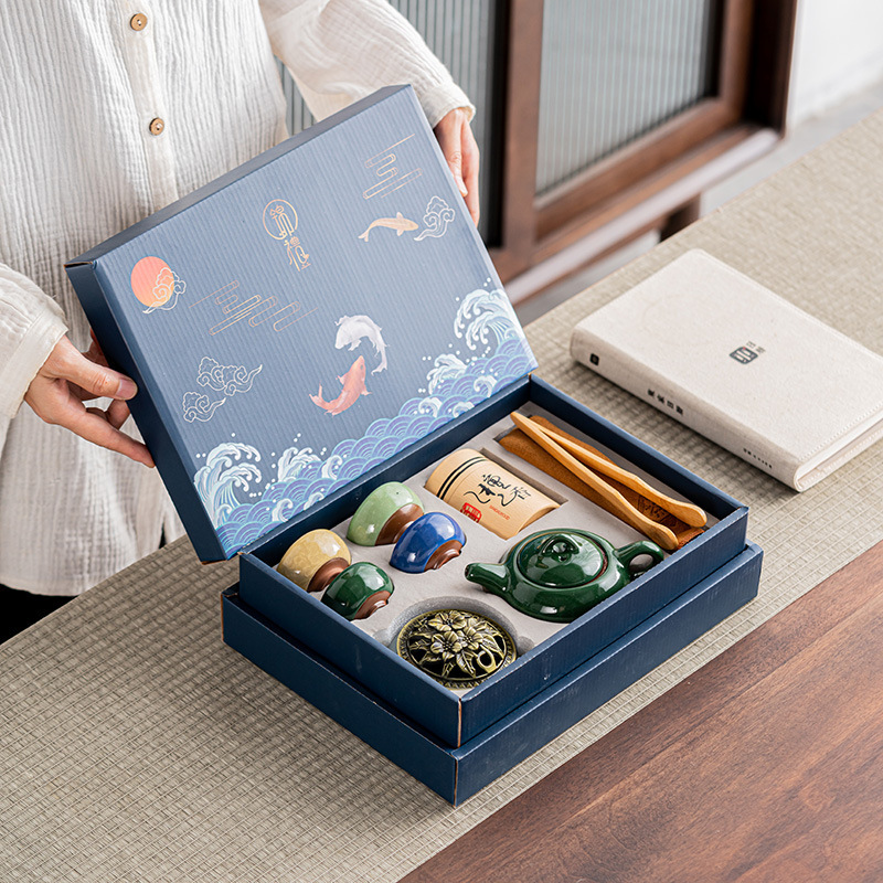 Guochao Chinese style business gift tea set ice crack Xi Shi pot a pot of 4 cups company to send customers to order logo