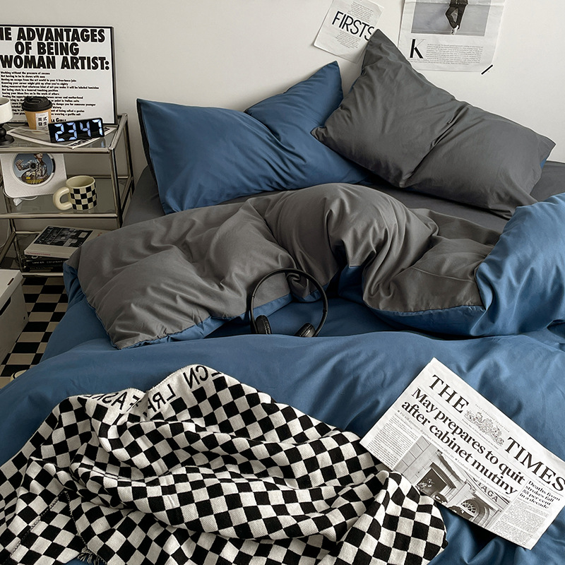 日本式水洗い綿純色四点セットシンプル無印風学生寮純綿三点セット純綿シーツ