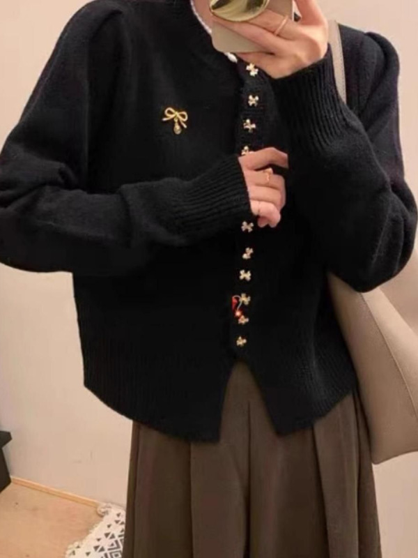 三股安迪绒新年蝴蝶扣针织开衫女2025年秋冬新款韩版减龄显瘦毛衣|undefined