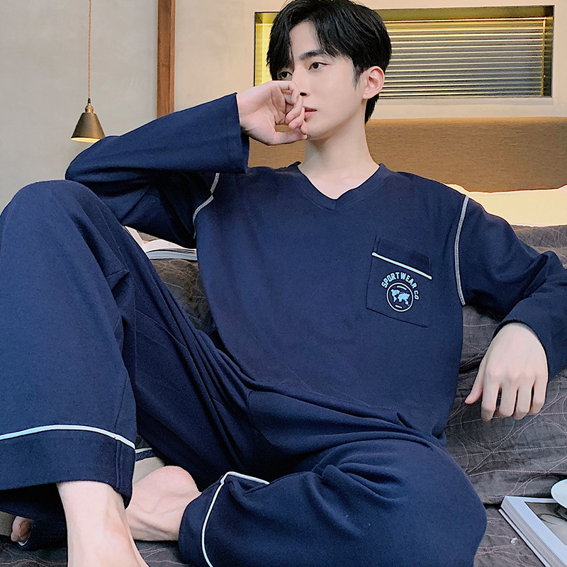 Pijamas de hombre otoño y invierno algodón de manga larga estudiantes juveniles nuevo suelto conjunto de ropa de hogar grande