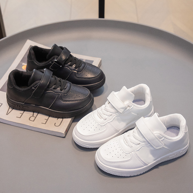Children's Campus Leather Soft-Soled White Shoes, Spring & Fall Boys' Casual Versatile Kidsren's Sneakers, Girls' Pure Black Running Shoes