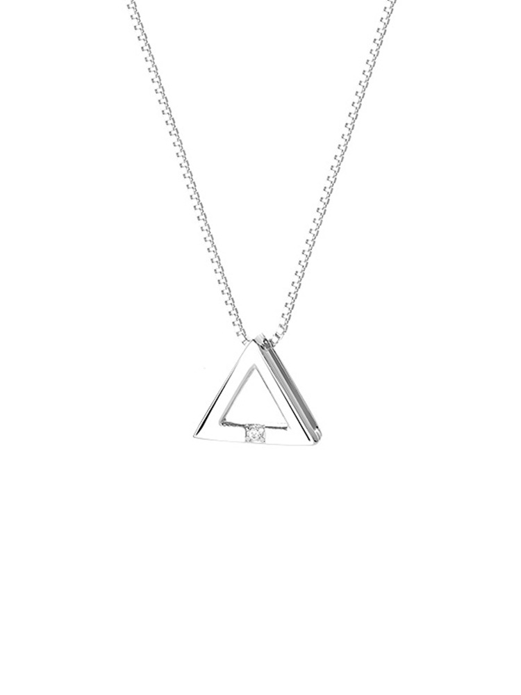 Linglang Sterling S925 Silver Triangle Diamond Necklace for Women Simple Stylish Choker Chain Jewelry Gift
