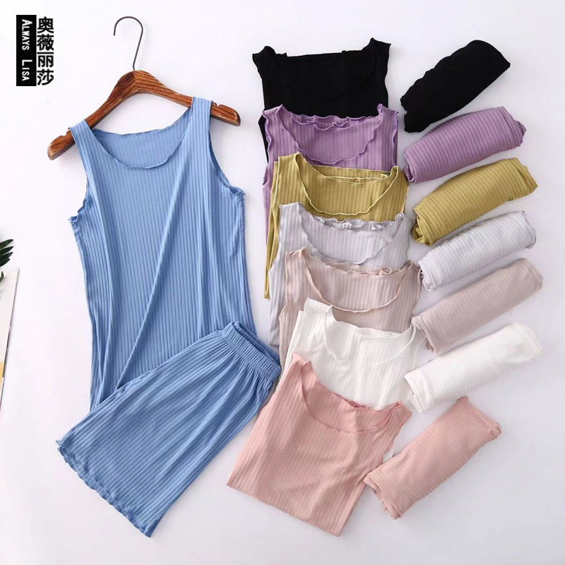 Modal Vest Shorts Two-Piece Set 2025 Spring and Summer Leisure Home Clothes Bottoming Shirt Threaded Pajamas Pajamas