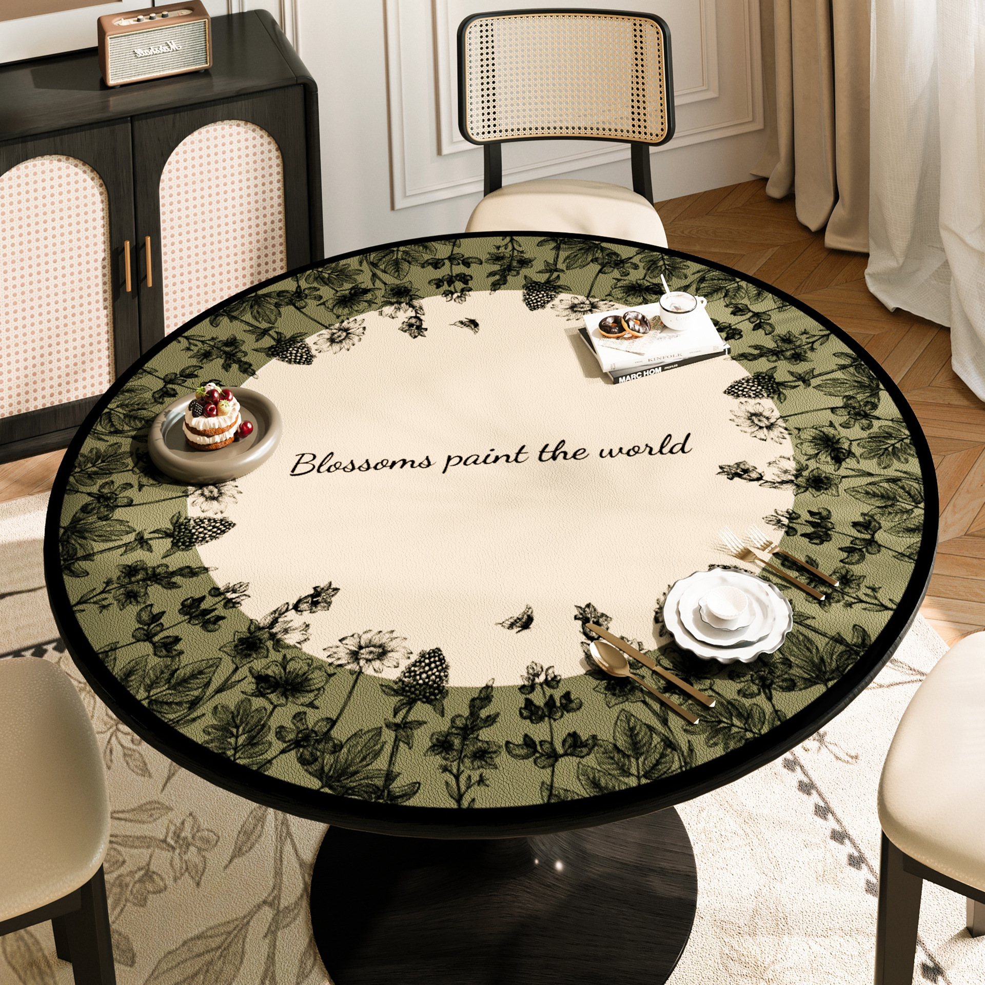 2025 nuevo estilo chino mesa redonda impermeable a prueba de agua a prueba de aceite sin lavado almohadilla de mesa redonda de cuero almohadilla de protección de mesa redonda