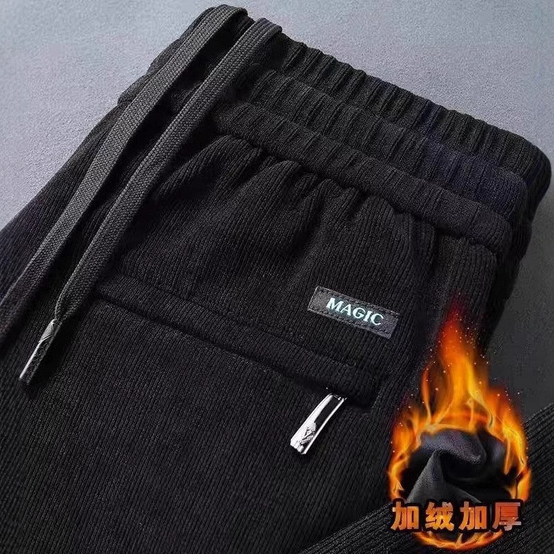 Pantalones de calentamiento de veludo y espeso recto para hombres, calentamiento de invierno y otoño, mecha de lámpara, pantalones de calentamiento de moda, pantalones casuales de estilo universal