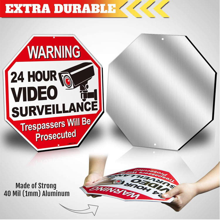 专业制作24HOUR铝板反光监控标识牌亚马逊英文德文标志牌区域防晒