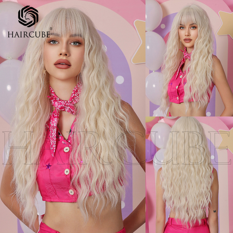 Barbie Barbie new style bangs creamy-white wool curly long curly wig female wigs factory supply