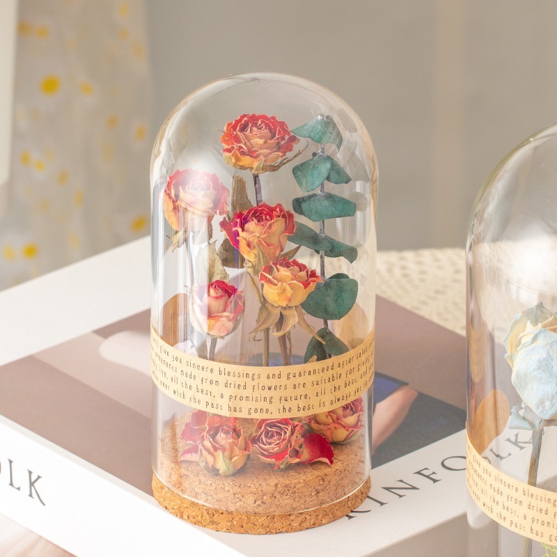 52 Cubierta de vidrio de flor eterna 0 Adornos de regalo de hielo triturado de San Valentín Flor seca azul Flor de rosa Regalo de cumpleaños para mujer Ramo real