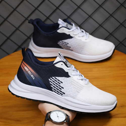 Cross-border wholesale men's 2024 spring new style fashionable versatile outdoor running shoes breathable flyknit casual shoes