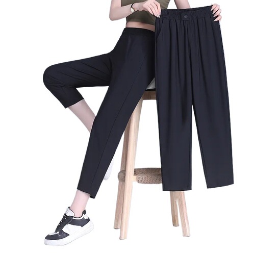Ice Silk Quick-Drying Pants for Women 2025 New Summer Style Hang-Down Sports Pants Simple Elastic Nine-Inch Casual Women's Pants 