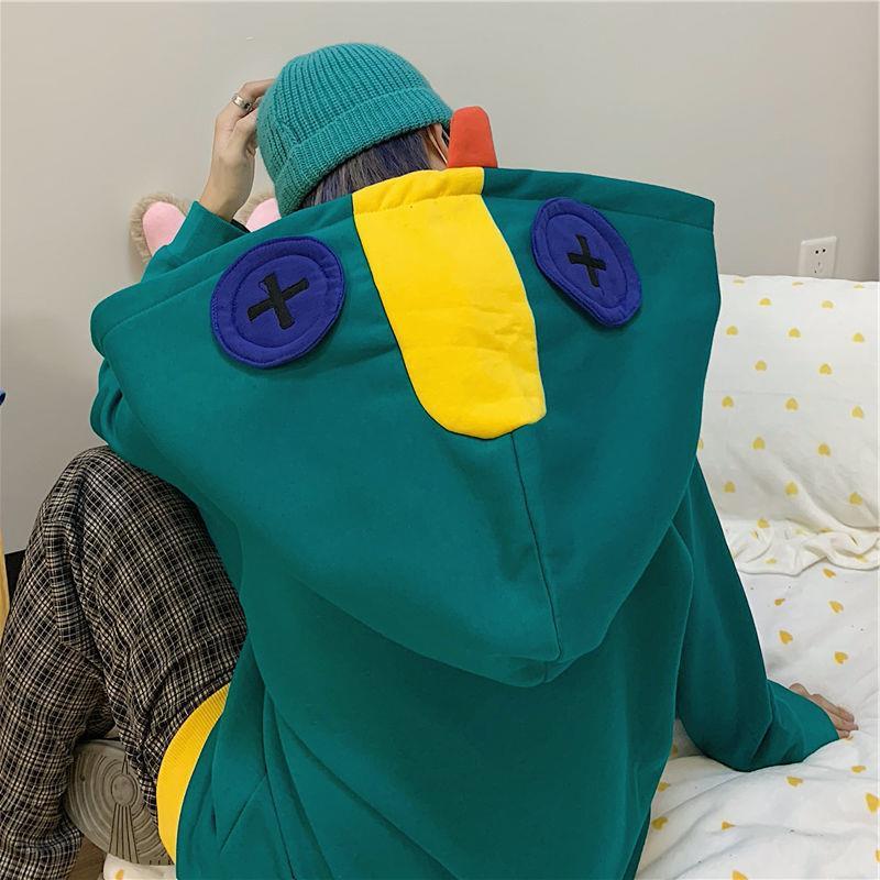 Han Fan Frog Large Size Sweater Men's Street Frying Hooded Wilderness Doo Lyon Half Zipper Fleece-lined Pullover Loose Jacket