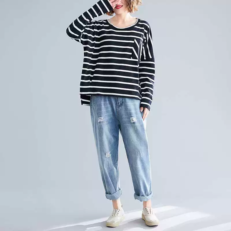Осенний женский свободный лонгслив в полоску, oversize, размеры L и XL