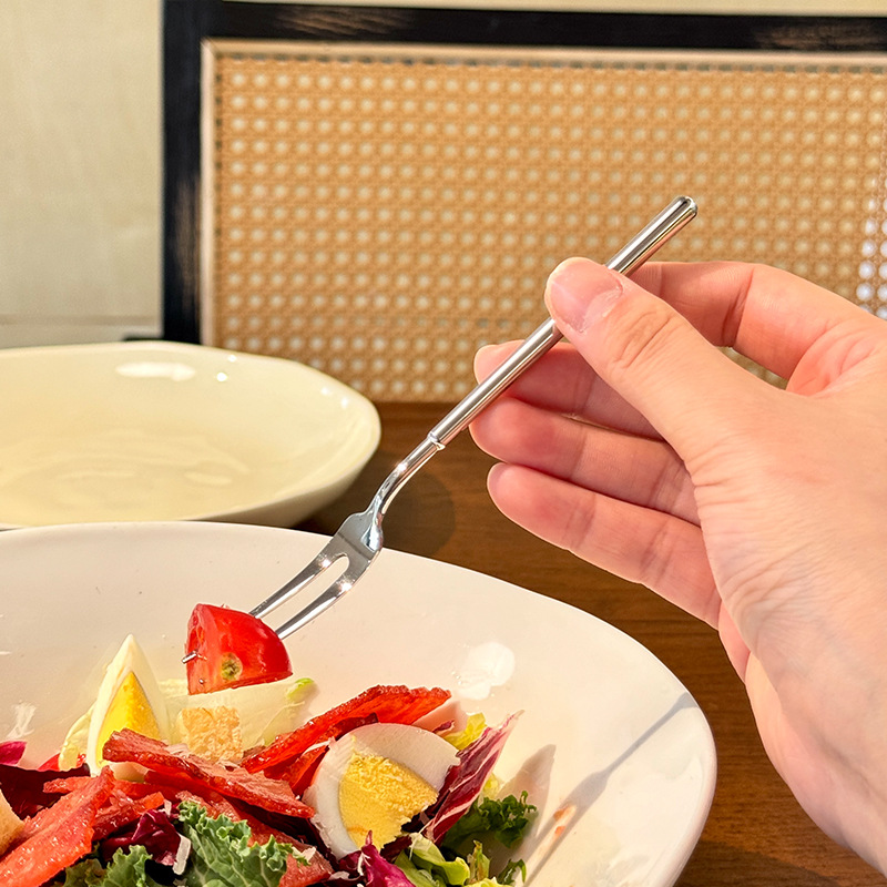 Tenedor de fruta de dos dientes de acero inoxidable té de la tarde postre pastel tenedor de postre tenedor engrosado tenedor de comida occidental maya tenedor de comida pequeño