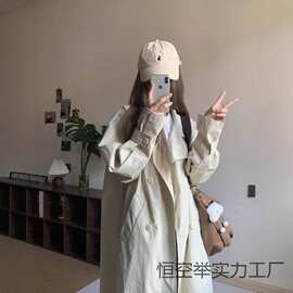 白色中长款高个子风衣外套女2026春秋季新款英伦风休闲宽松大衣