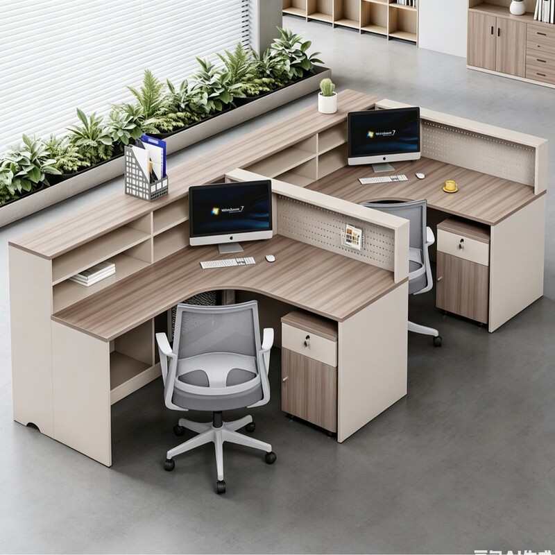 Office desk staff workstation with perforated board storage screen, financial desk, simple modern office double staff desk