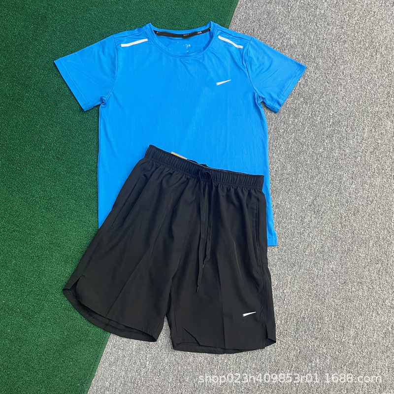 Transpirable hombre hielo rápido secado set de manga corta de verano correr al aire libre casual playa pantalones cortos deportivos relajados fitness