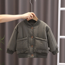 秋冬季韓版兒童加厚純色棉服 加絨加厚保暖圓領外套