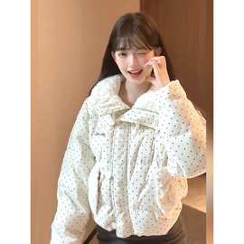 韩系甜美风波点毛领羽绒棉服外套女秋冬季宽松加厚保暖短款面包服