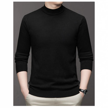 跨境代发针织毛衣男士半高领秋冬新款休闲纯色保暖打底衫男装
