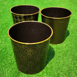 塑料垃圾桶 金边黑色垃圾桶 厨房卫生间垃圾桶 办公室纸篓