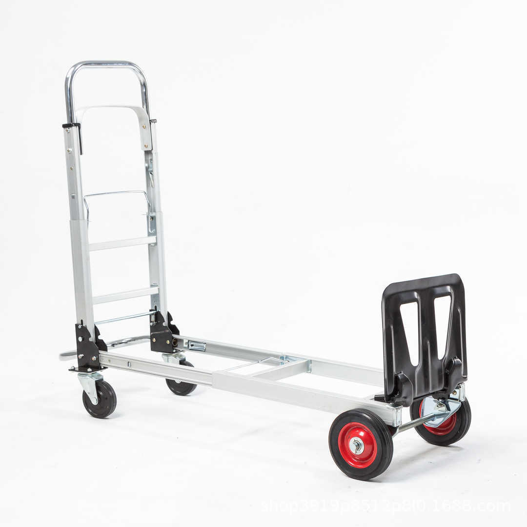 Carro de mano de logística plegable telescópico de dos ruedas de transformación de cuatro ruedas multifuncional de aleación de aluminio de tracción de transporte eficiente