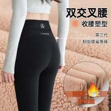 2025秋冬新款加绒鲨鱼裤女外穿高腰收腹提臀紧身显瘦交叉腰瑜伽裤