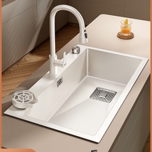 奶油风白色厨房水槽大单槽不锈钢洗菜洗碗池盆手工台下盆大号加厚