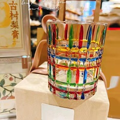 高级手绘酒杯水晶杯玻璃杯节日礼物设计师同款彩绘线条编织杯水杯