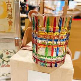 彩绘威士忌酒杯水晶玻璃节日礼物设计师同款手工线条编织水杯高级