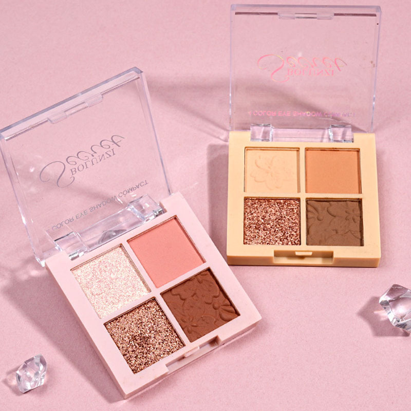 Sombra de ojos transparente de cuatro colores de celebridades de Internet, mate nacarado, fino destello de tierra, té de leche, impermeable, paleta de sombras de ojos con lentejuelas de 4 colores al por mayor