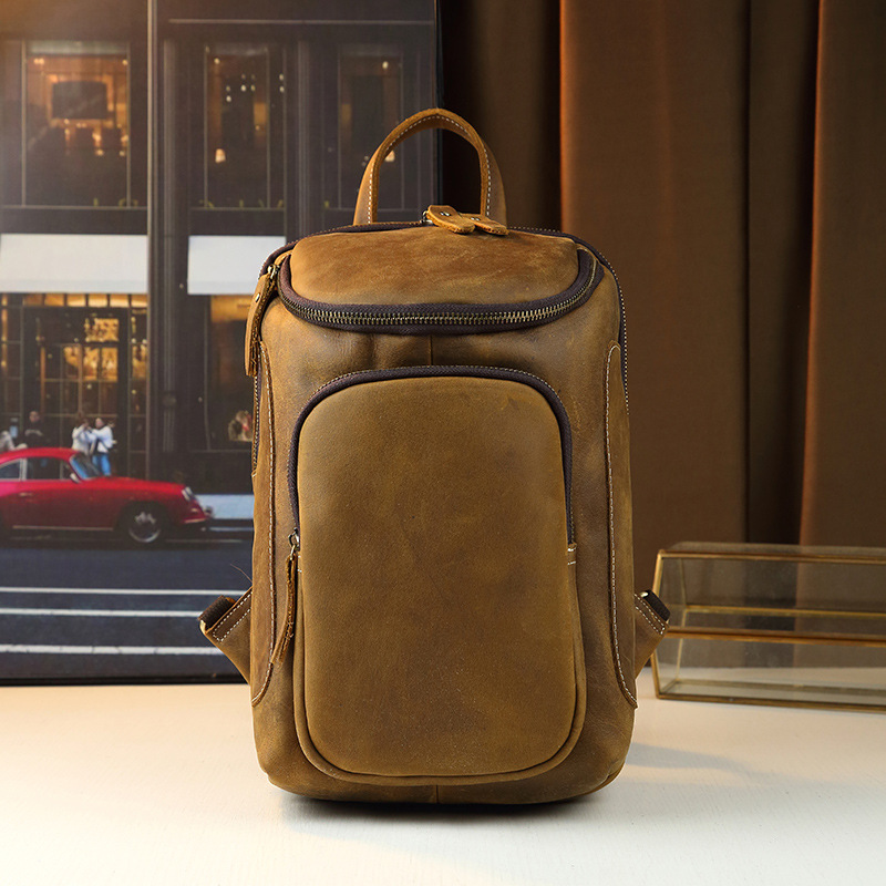 Retro Men's Shoulder Bag Crazy Horse Leather Multifunctional Casual Chest Bag Genuine Leather Stylish Unique_voghion.com