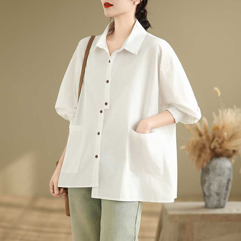 Summer Japanese solid shirt, plus size, loose fit