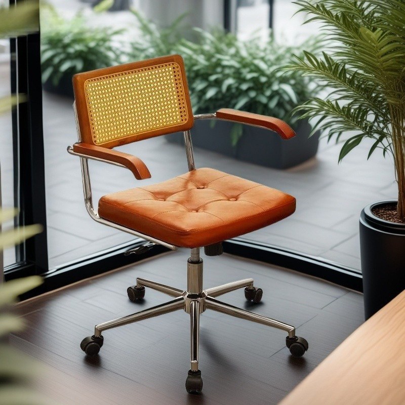 Rattan Swivel Chair Computer Chair Retro Office Chair Gaming Seat Lift Chair Back Chair Ergonomic Boss Chair
