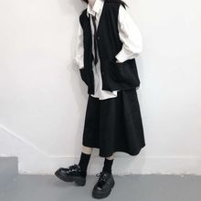 春秋季套装女学生韩版宽松长袖衬衣马甲松紧腰半身裙学院风三件套