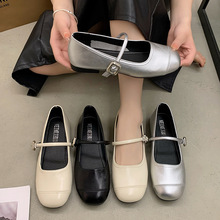 银色玛丽珍浅口单鞋女2024春季新款韩版方头法式仙女风软底豆豆鞋