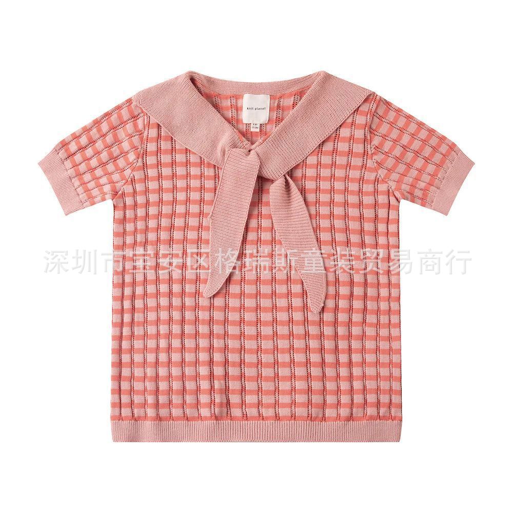 재고 KP 핑크 니트 네이비 칼라 탑