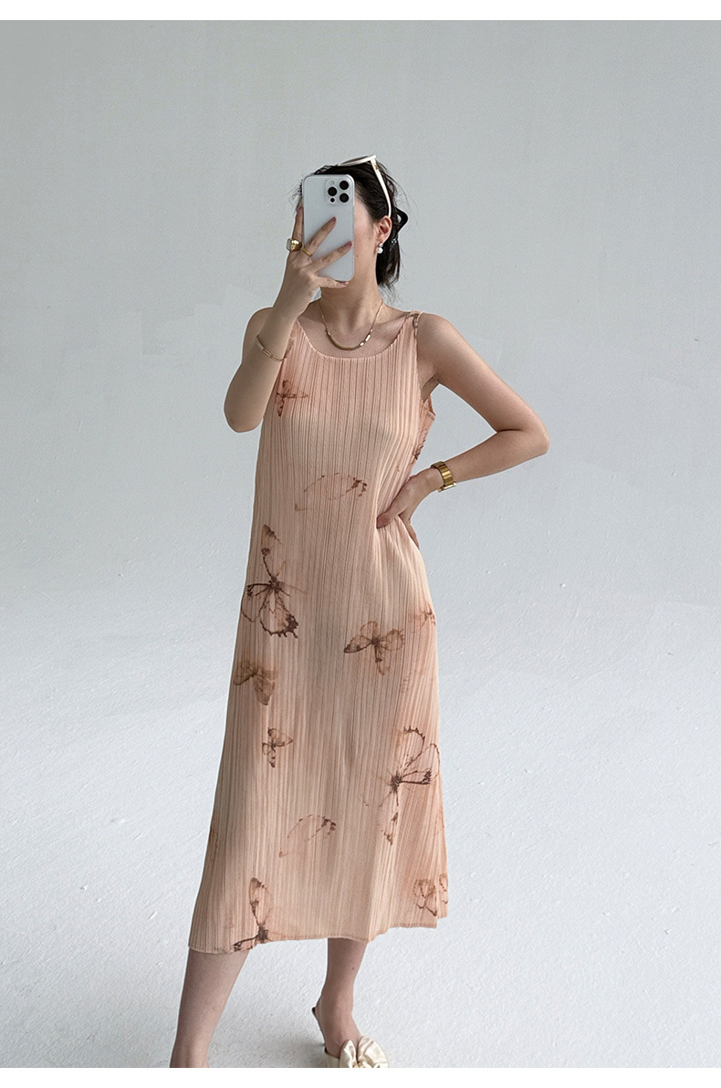 Đầm suông midi in họa tiết bướm gradient phong cách Pháp — màu tím nhạt chi tiết 20
