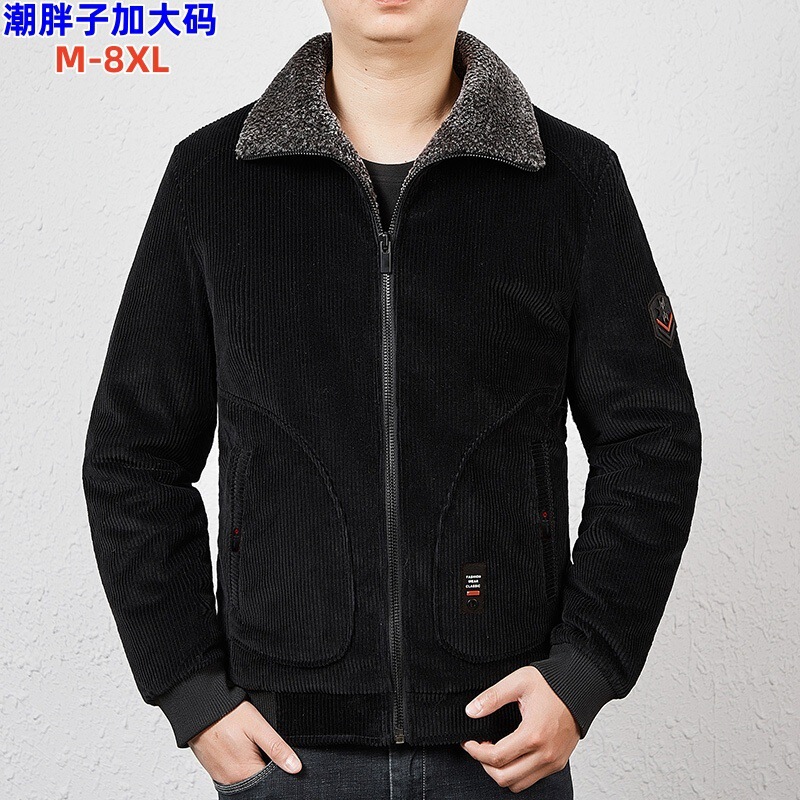 M-8XL Crocodile Corduroy Jacket Men's Cotton-padded Coat Winter Warm Thickened Lasel Jacket Loose plus size Velvet