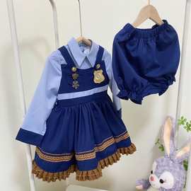 2024春夏新款儿童兔子警官COS套装 卡通洛丽塔假两件套女童连衣裙