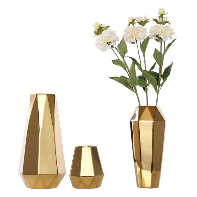 Simple Estilo nórdico electrochapado oro geométrico abstracto cerámica florero diseñador modelo decoración de la habitación al por mayor